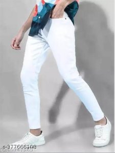 Men Denim Monk White Plain Jeans