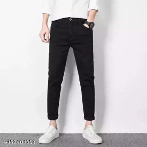 Men Cotton Blend Black Jeans Slim