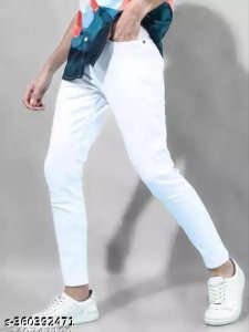 Men Denim White Plain Jeans