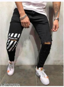 Men Denim Knee Cut Jeans