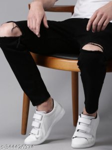 Men Denim Knee Cut Jeans
