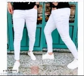 Men Cotton Blend White Jeans