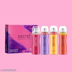 Secret Temptation Travel Pack with Pink, Romance, Mystery and Passion Mini Deodorant for Women,Pack of 4 (50ml each)