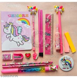 JUST NIDZ Unicorn Maha Combo of A6 DIARY WITH PENCIL,ERASER,SHARPNER,SCALE,STICKNOTES,BROOCH MORE (Pack of 17)