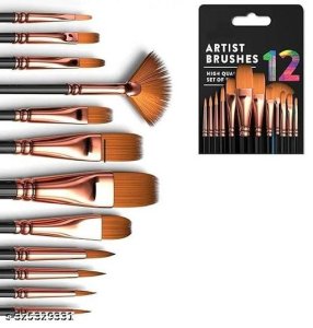 Indocraft Art Brush Set for Artists, Painting Brushes Set of 12 Professional Round Pointed Tip Nylon Hair Artist Acrylic Paint Brush for Acrylic/Water Colour/Oil Painting