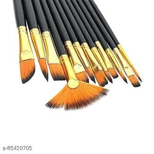 Asha Craft Green Different Shape Nylon Hair Watercolor Painting Brushes Set of 12 Professional Round Pointed Tip Nylon Hair Artist Acrylic Paint Brush for Acrylic/Watercolor/Oil Painting