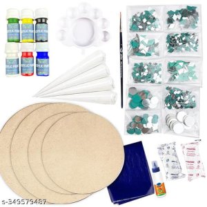 Qroof Lippan Art Material DIY Kit, A Kit with Lippan Mirror Mould it Clay Cone Ceramic MDF Coasters Acrylic Paint Material Art and Craft Kit