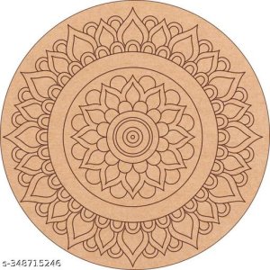 Beautiful rangoli design on Round Mdf Plain Wood Boards For Art And Craft 10" Inch - 2.1mm Unfinished Slices Round and Square Mdf Cutouts For Art And Craft For Resin Art, Mandala Art, Pyrography, Painting (1 Piece) Best for creation and decoration
