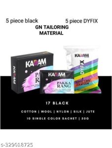 Pakka Rang Fabric Dye Colour | Shade No.17: Black | 25g Pack | Includes DyFix Color Fixer |75g pack| Permanent Fabric Dyes for Old Faded Jeans and Clothes 5 piec black and 5 piece DYFiX
