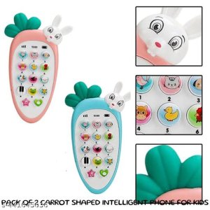 (Pack of 2 Phones) Carrot Musical Mobile Cordless Smart Phone Toy for Kids with Smart Ligh?Colors as Per Stock??1 Yr & Up | Newborn baby toys babies toys toddlers gifts khilona toyz