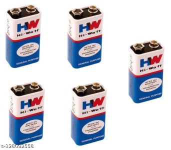 (Pack of 5) 9 VOLTS HW BATTERY, HI-WATT 100% 9V Long Life Battery